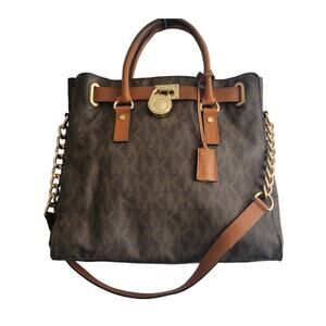 Michael Kors Signature Shoulder Bag  Brown with Gold Trim Striking Large